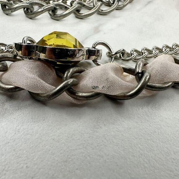 Pink Flower Rhinestone Silver Tone Metal Chain Link Belt Size Large L XL - Picture 4 of 12